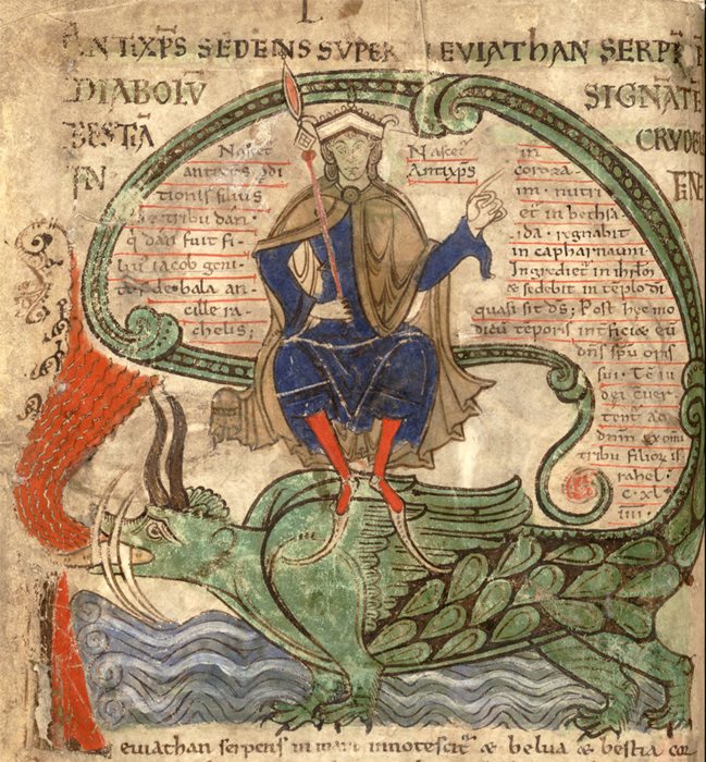 Lambert de Saint-Omer, Liber Floridus, 1120, Imagen del
Anticristo sentado en el Leviatán, Universidad de Ghent